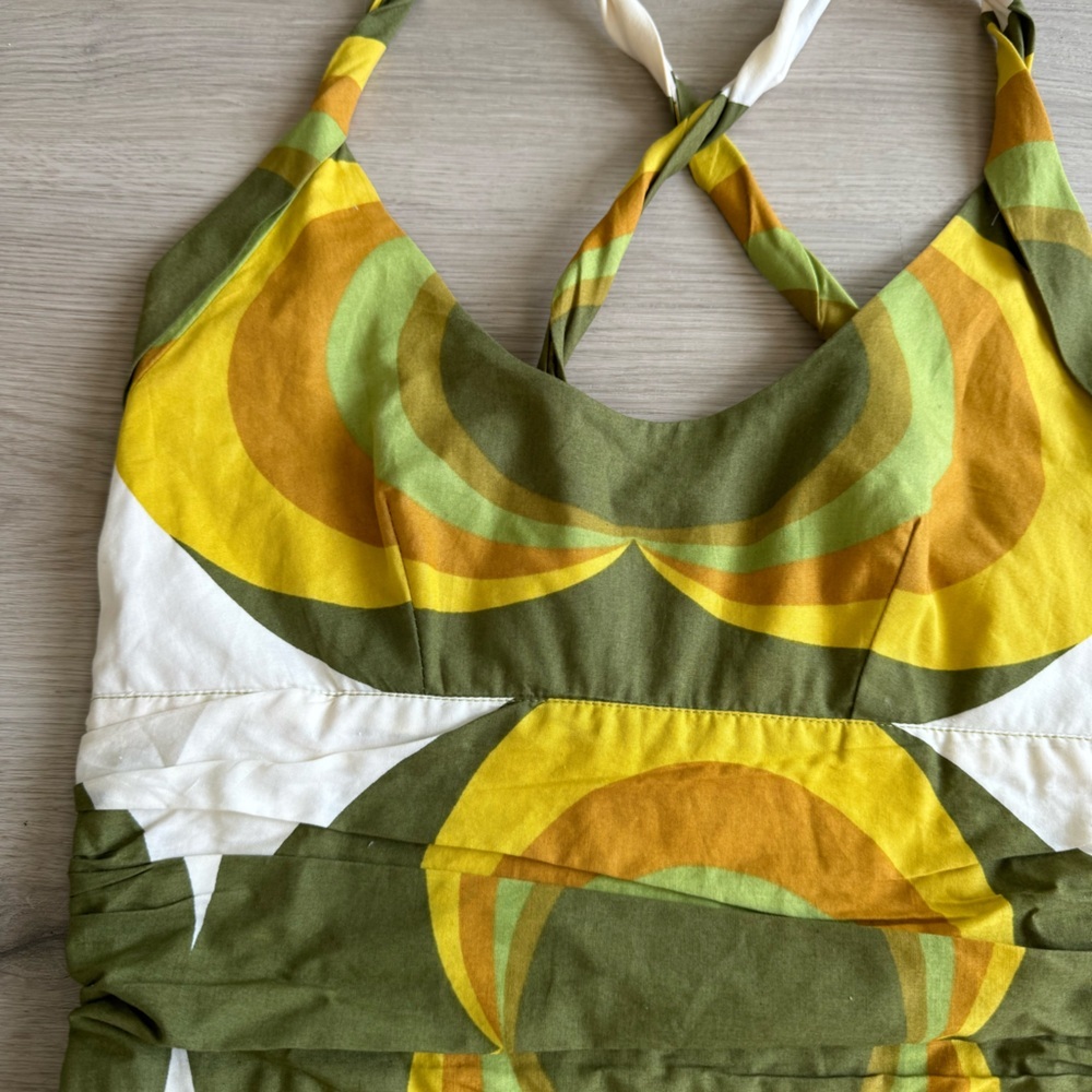 EUC Rare Totem Brand Mini Dress Retro Swirl Circle Green Yellow Orange Size XS S - Picture 7 of 9